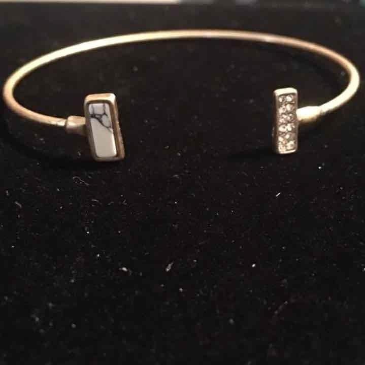 Gold Tone Dainty Rectangle Cuff- White & Bling 3