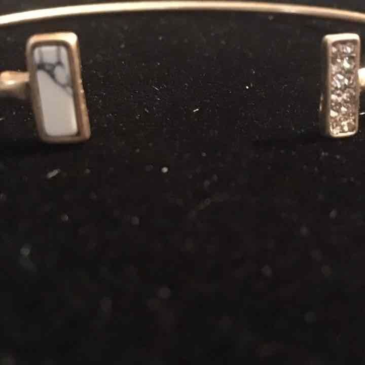 Gold Tone Dainty Rectangle Cuff- White & Bling 4