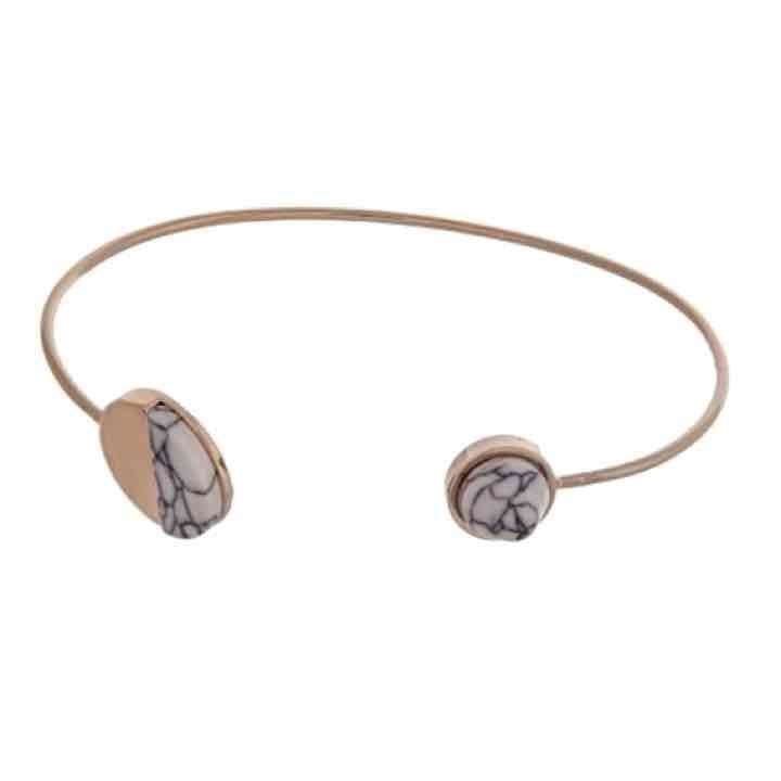 Dainty Gold Circle Cuff- White Howlite 2
