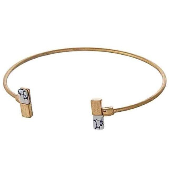 Gold Tone Dainty Rectangle Cuff- White Howlite 2