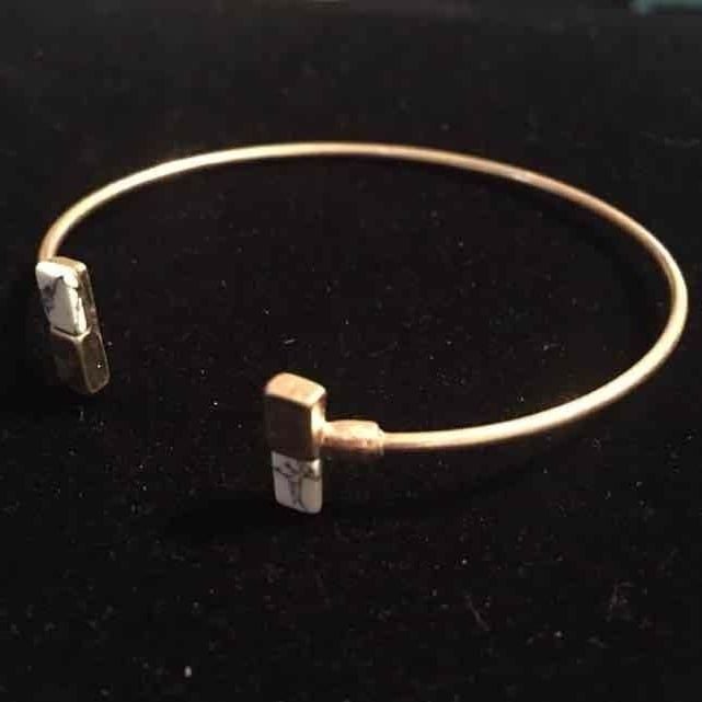 Gold Tone Dainty Rectangle Cuff- White Howlite 4