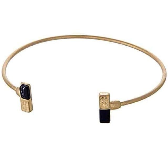 Gold Tone Dainty Rectangle Cuff- Black 2
