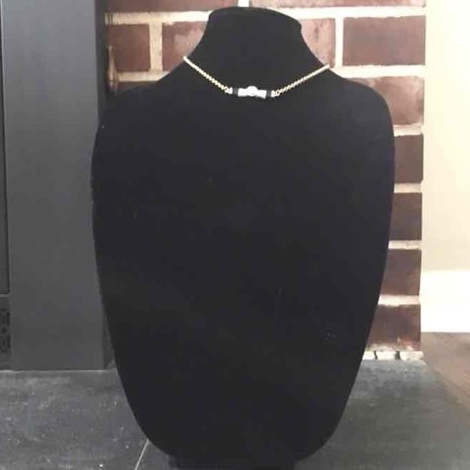 Gold Tone Threaded Bar Necklace Set- White & Black 2