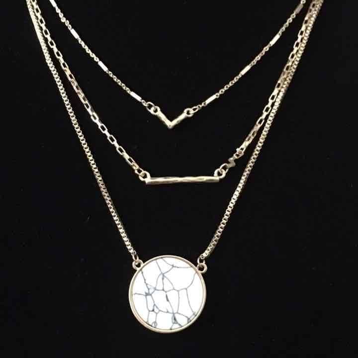 Triple Layer Gold & White Howlite Necklace 2