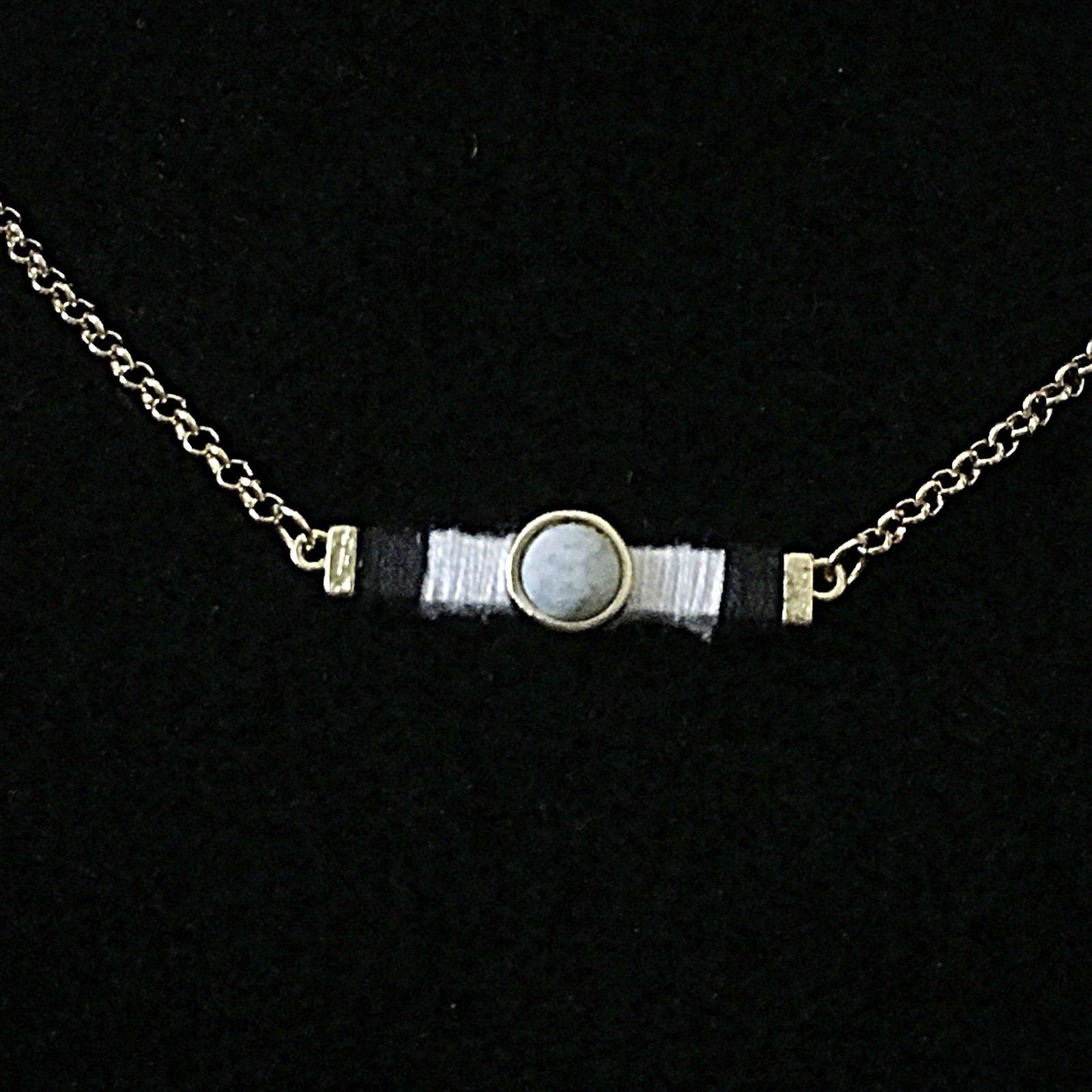 Gold Tone Threaded Bar Necklace Set- White & Black 4