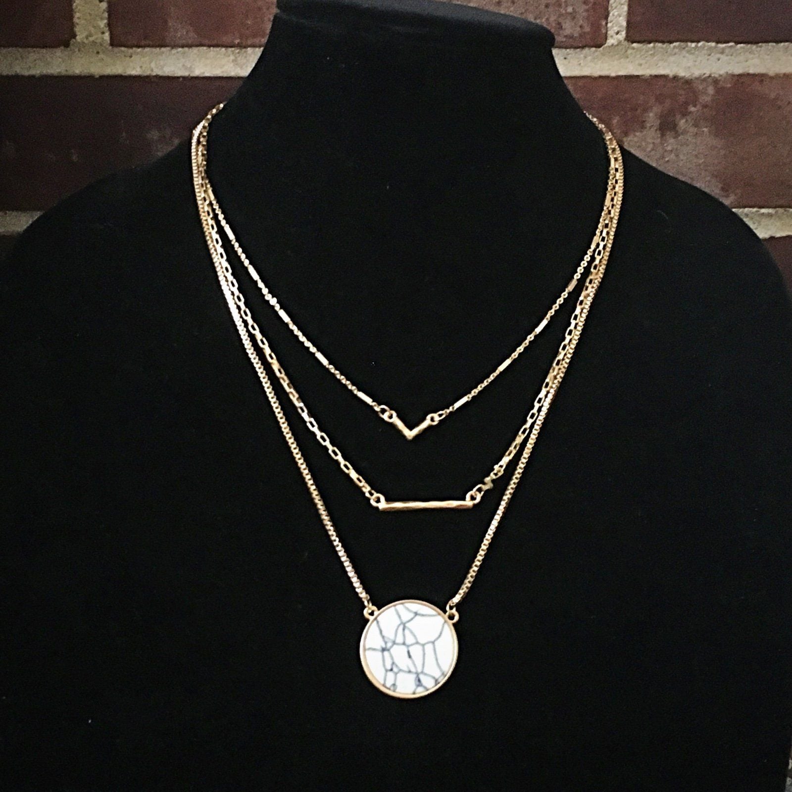 Triple Layer Gold & White Howlite Necklace 4