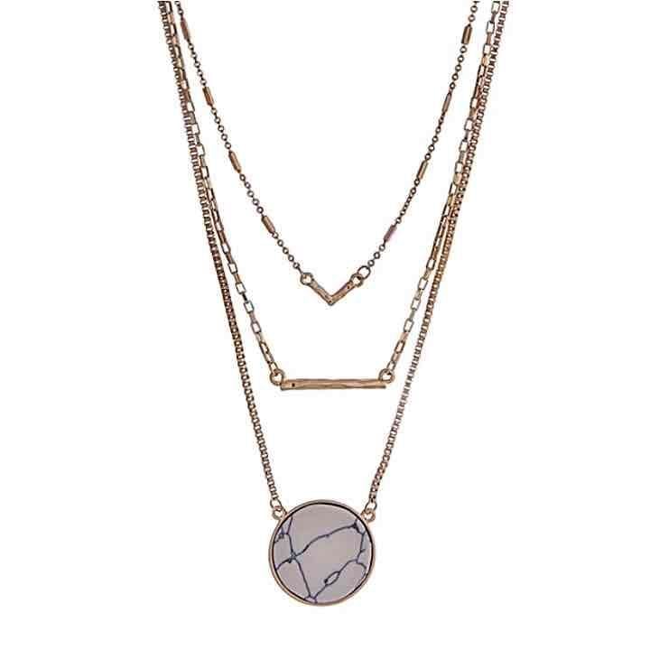 Triple Layer Gold & White Howlite Necklace 6