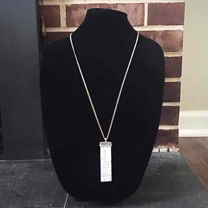 Natural Stone Beaded Pendant Necklace- White Howlite 3
