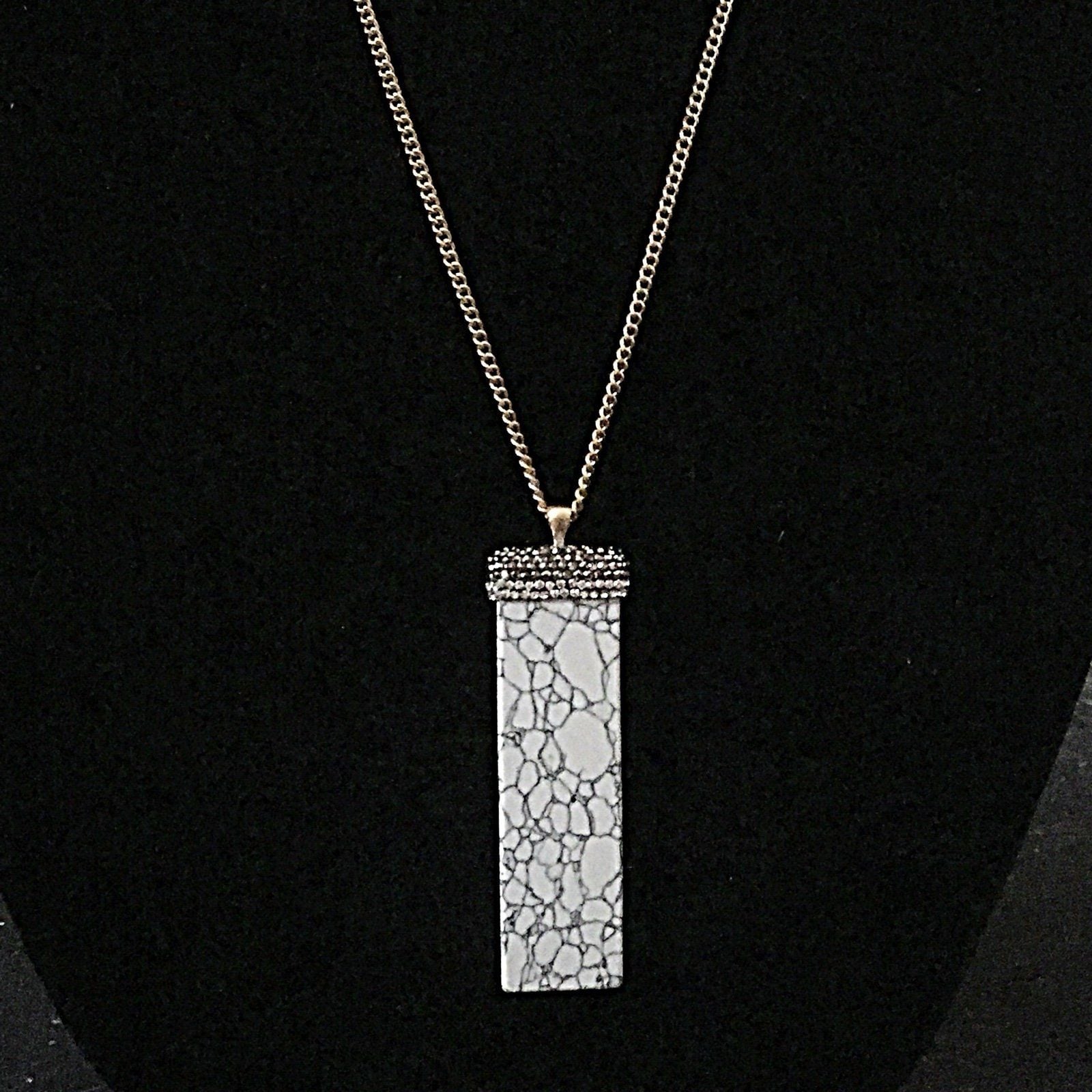 Natural Stone Beaded Pendant Necklace- White Howlite 4