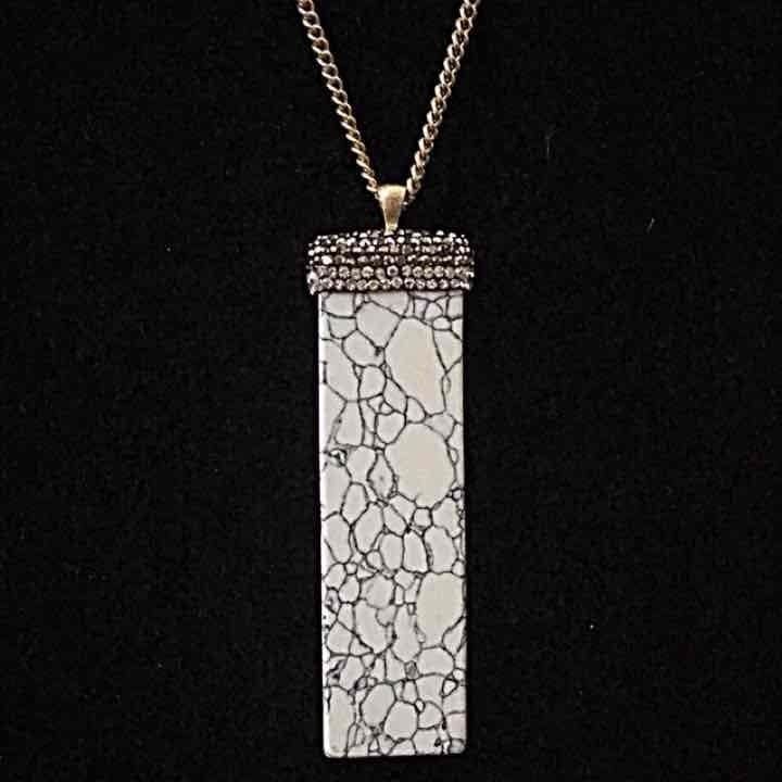 Natural Stone Beaded Pendant Necklace- White Howlite 5