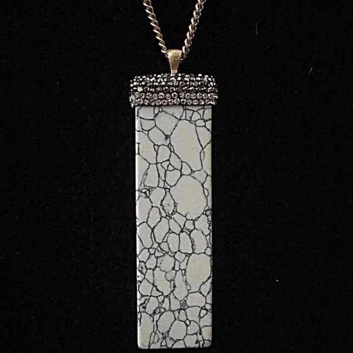 Natural Stone Beaded Pendant Necklace- White Howlite 6
