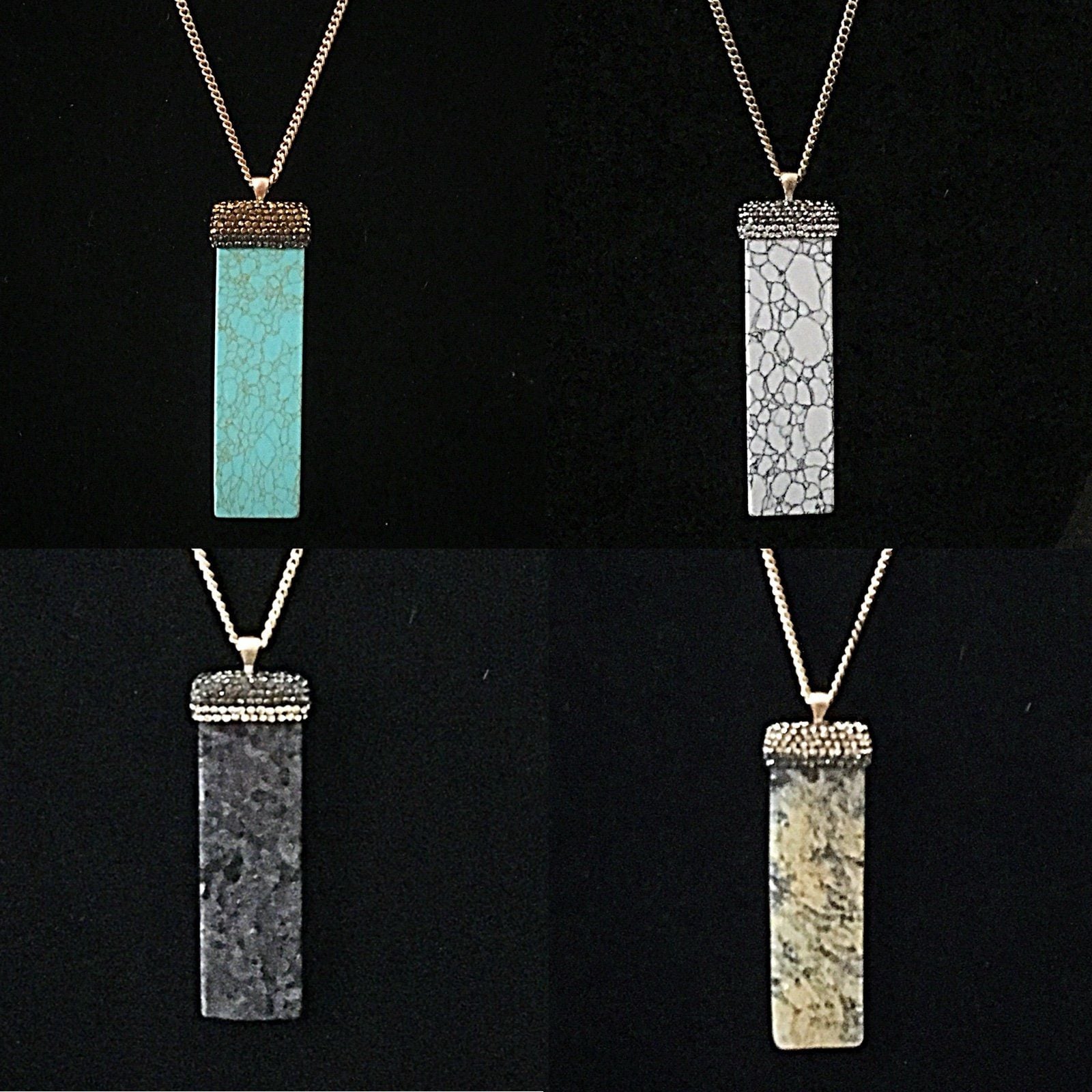 Natural Stone Beaded Pendant Necklace- White Howlite 8