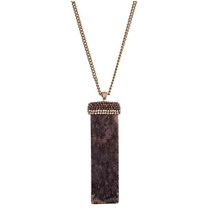 Natural Stone Beaded Pendant Necklace- Black 2