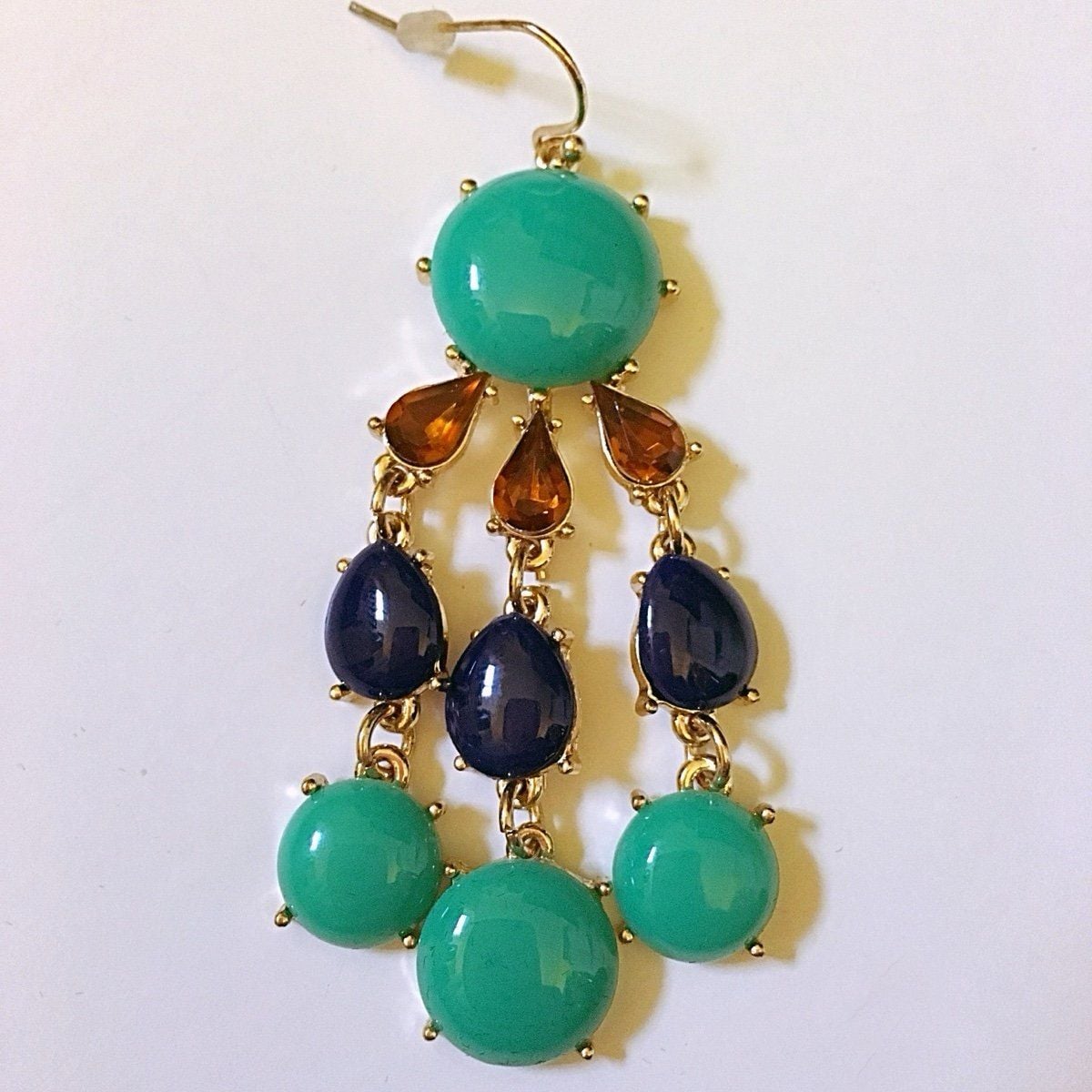 Gold Tone Mint/Navy/Amber Waterfall Statement Earrings 3