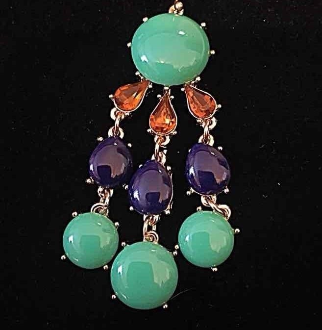 Gold Tone Mint/Navy/Amber Waterfall Statement Earrings 5