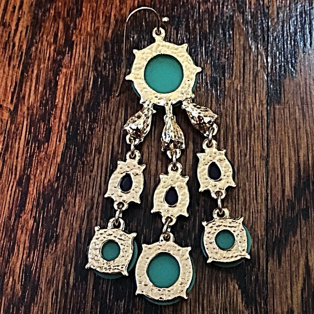 Gold Tone Mint/Navy/Amber Waterfall Statement Earrings 7