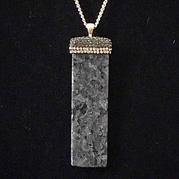 Natural Stone Beaded Pendant Necklace- Black 5