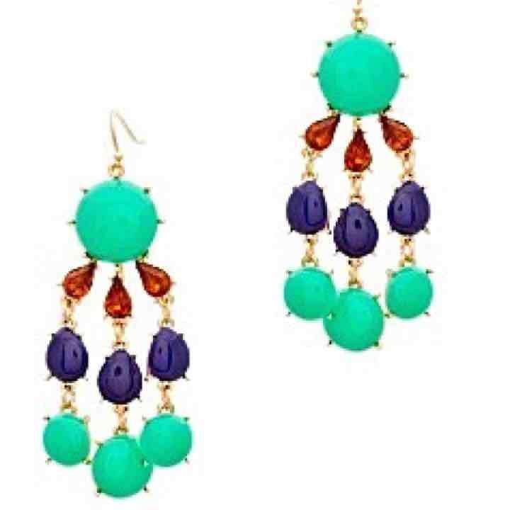Gold Tone Mint/Navy/Amber Waterfall Statement Earrings 8