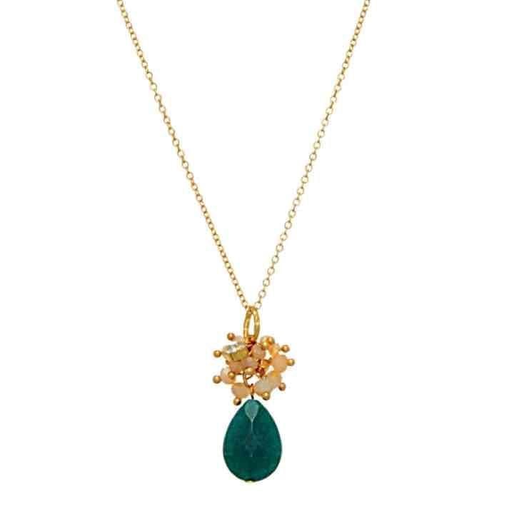 Green & Beige Cluster Teardrop Necklace 2