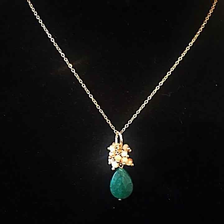 Green & Beige Cluster Teardrop Necklace 3