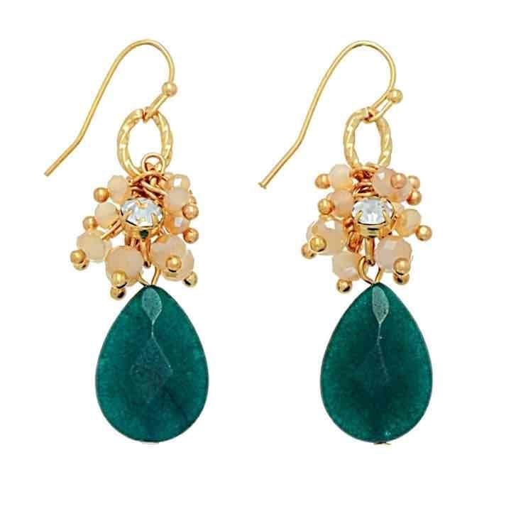 Cluster Teardrop Earrings- Hunter Green & Beige 2