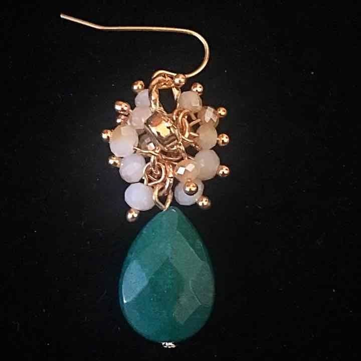 Cluster Teardrop Earrings- Hunter Green & Beige 4