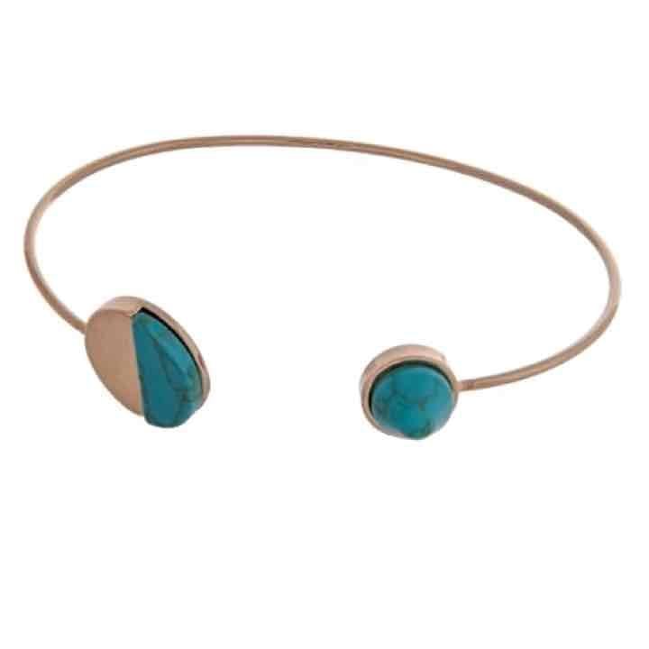 Dainty Gold Circle Cuff- Turquoise Howlite 2