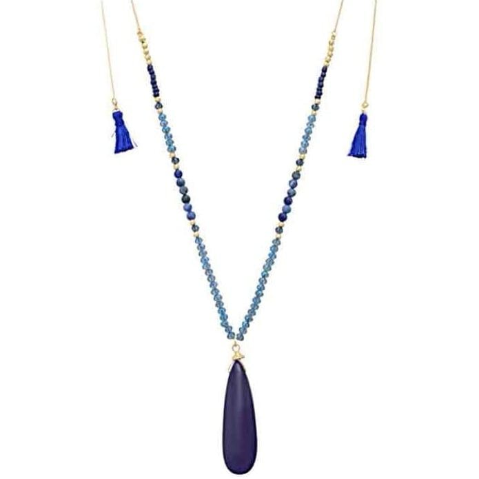 Beaded Teardrop & Tassels Necklace- Royal Blue 2
