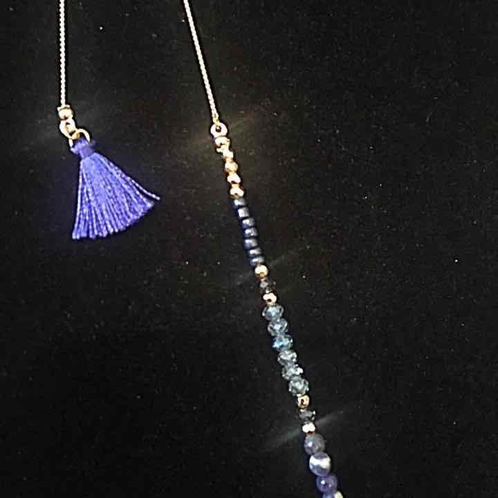 Beaded Teardrop & Tassels Necklace- Royal Blue 4
