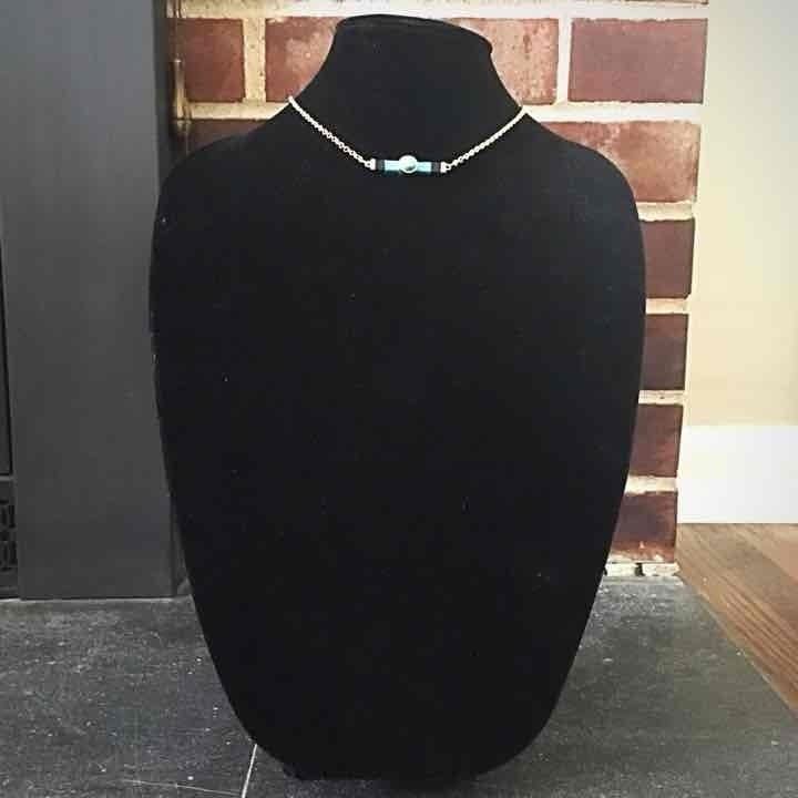 Gold Tone Threaded Bar Necklace Set- Turquoise & Black 2