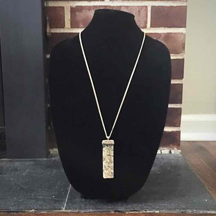 Natural Stone Beaded Pendant Necklace- Beige Marble 3