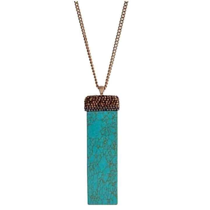 Natural Stone Beaded Pendant Necklace- Turquoise 2