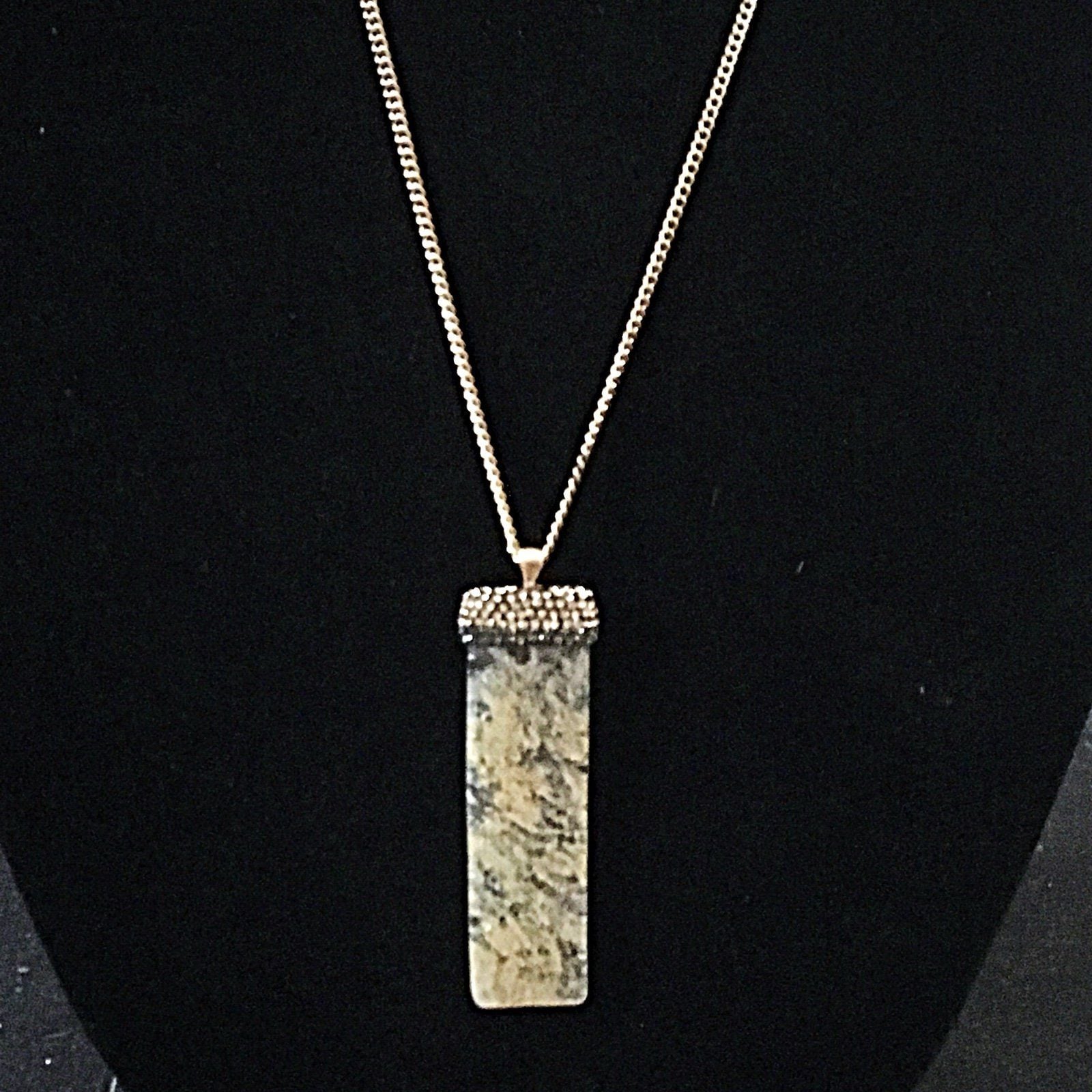 Natural Stone Beaded Pendant Necklace- Beige Marble 4