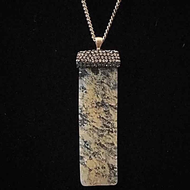 Natural Stone Beaded Pendant Necklace- Beige Marble 5