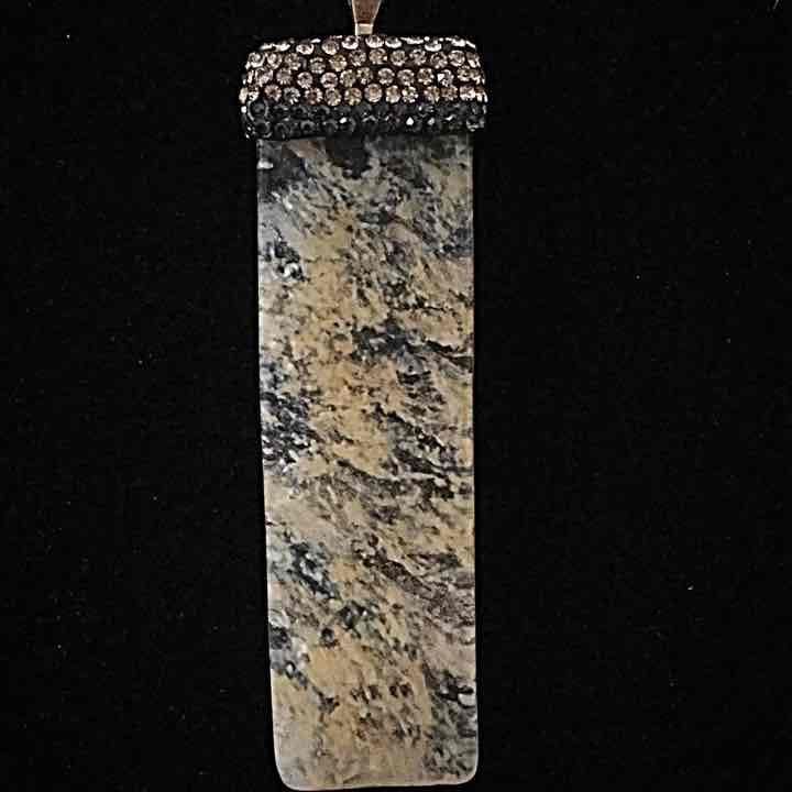 Natural Stone Beaded Pendant Necklace- Beige Marble 6