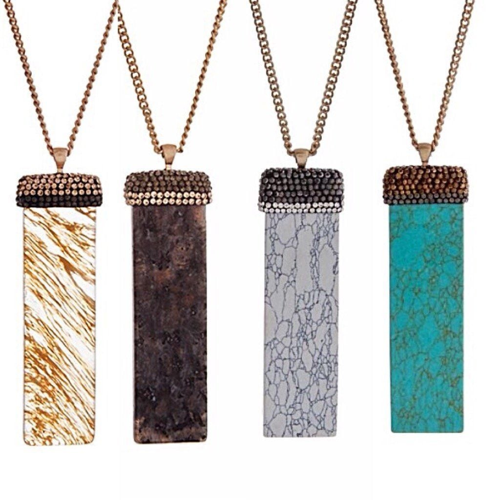 Natural Stone Beaded Pendant Necklace- Turquoise 7