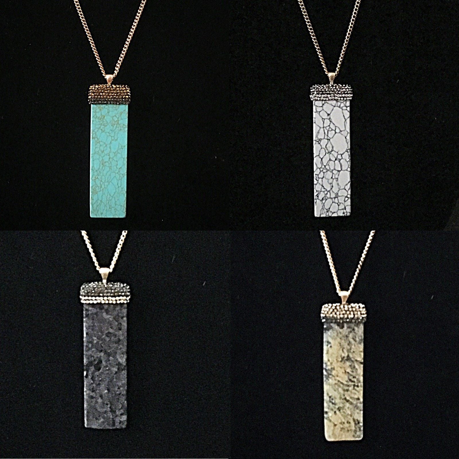 Natural Stone Beaded Pendant Necklace- Beige Marble 8