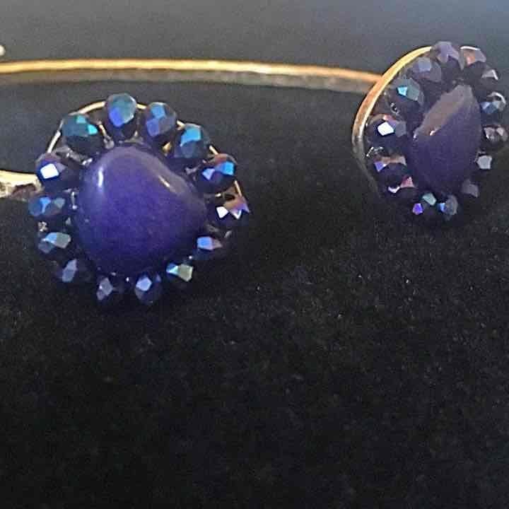 Beaded Teardrop Cuff Bracelet- Navy Blue 5