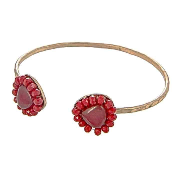 Beaded Teardrop Cuff Bracelet- Burgundy 2