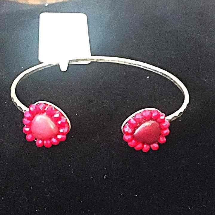 Beaded Teardrop Cuff Bracelet- Burgundy 3