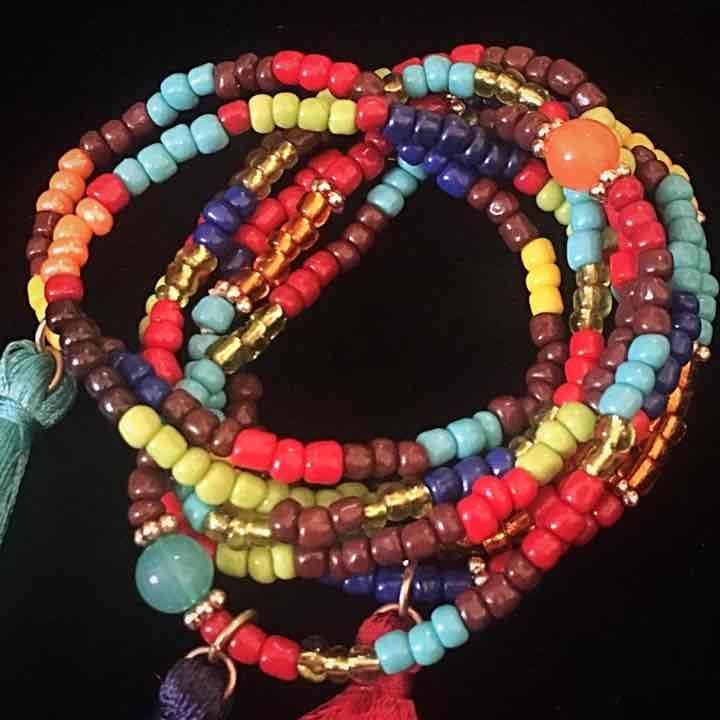 Bold Color Beads & Tassels Stretch Bracelet Set 3