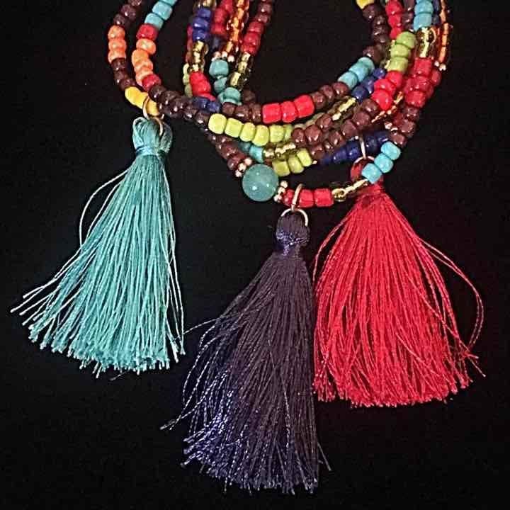 Bold Color Beads & Tassels Stretch Bracelet Set 4