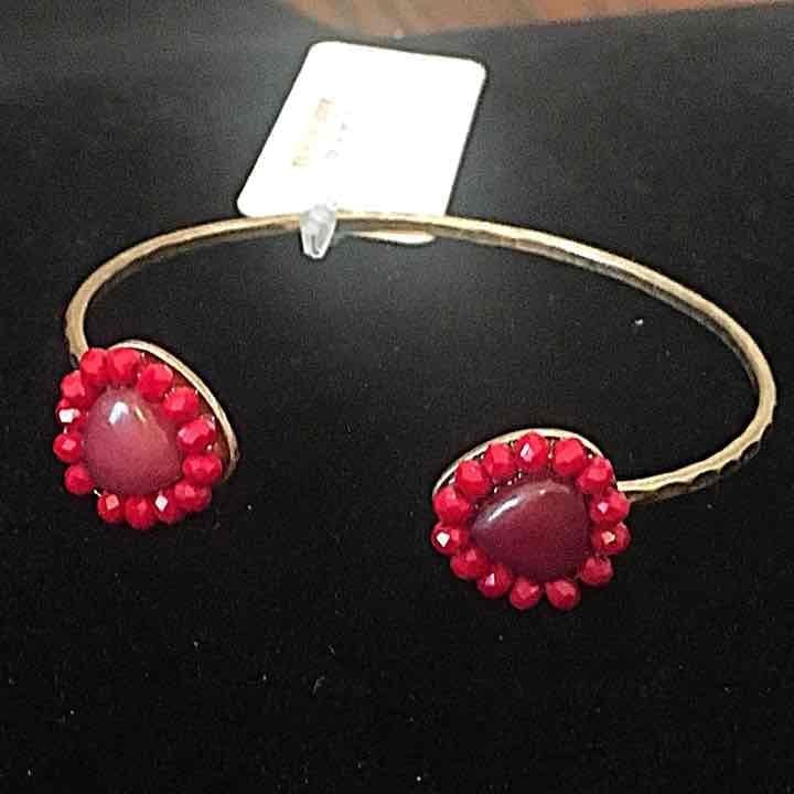 Beaded Teardrop Cuff Bracelet- Burgundy 4