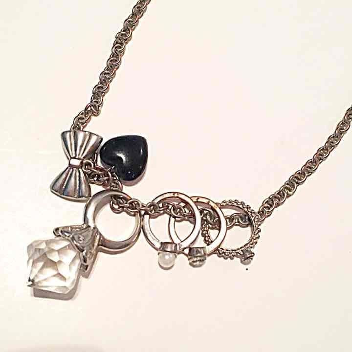 Silver Tone Bling & Ring Charm Necklace 2