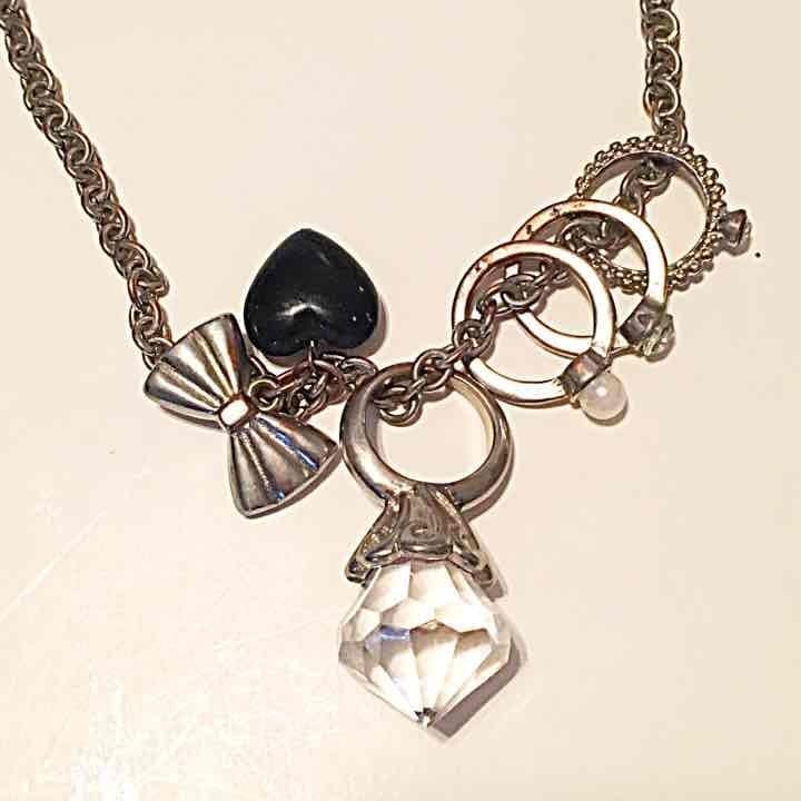Silver Tone Bling & Ring Charm Necklace 3