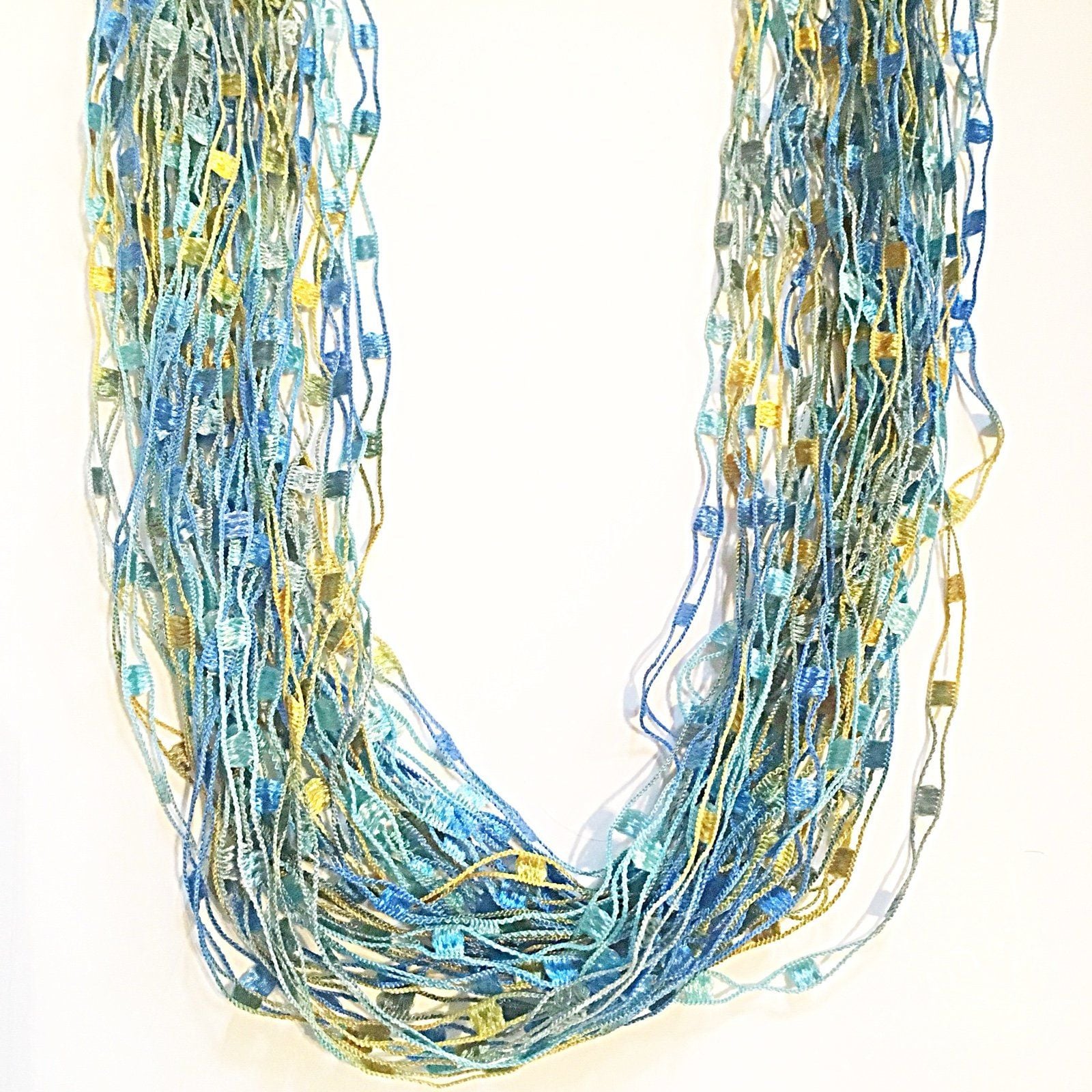 Layered Thread Necklace- Blue & Green 2
