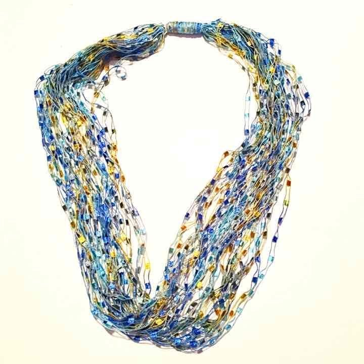 Layered Thread Necklace- Blue & Green 3