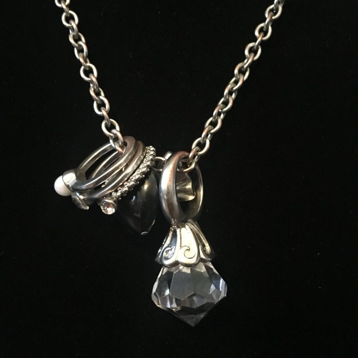 Silver Tone Bling & Ring Charm Necklace 7