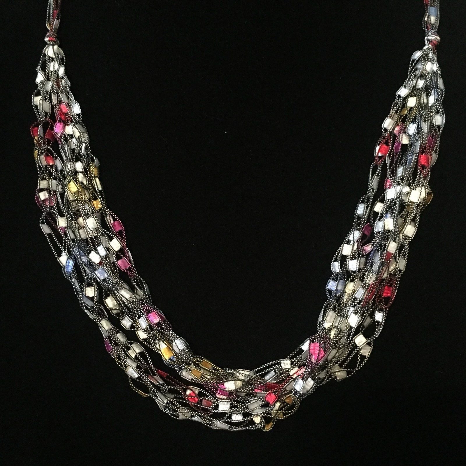 Layered Thread Necklace- Black & Multicolored 2