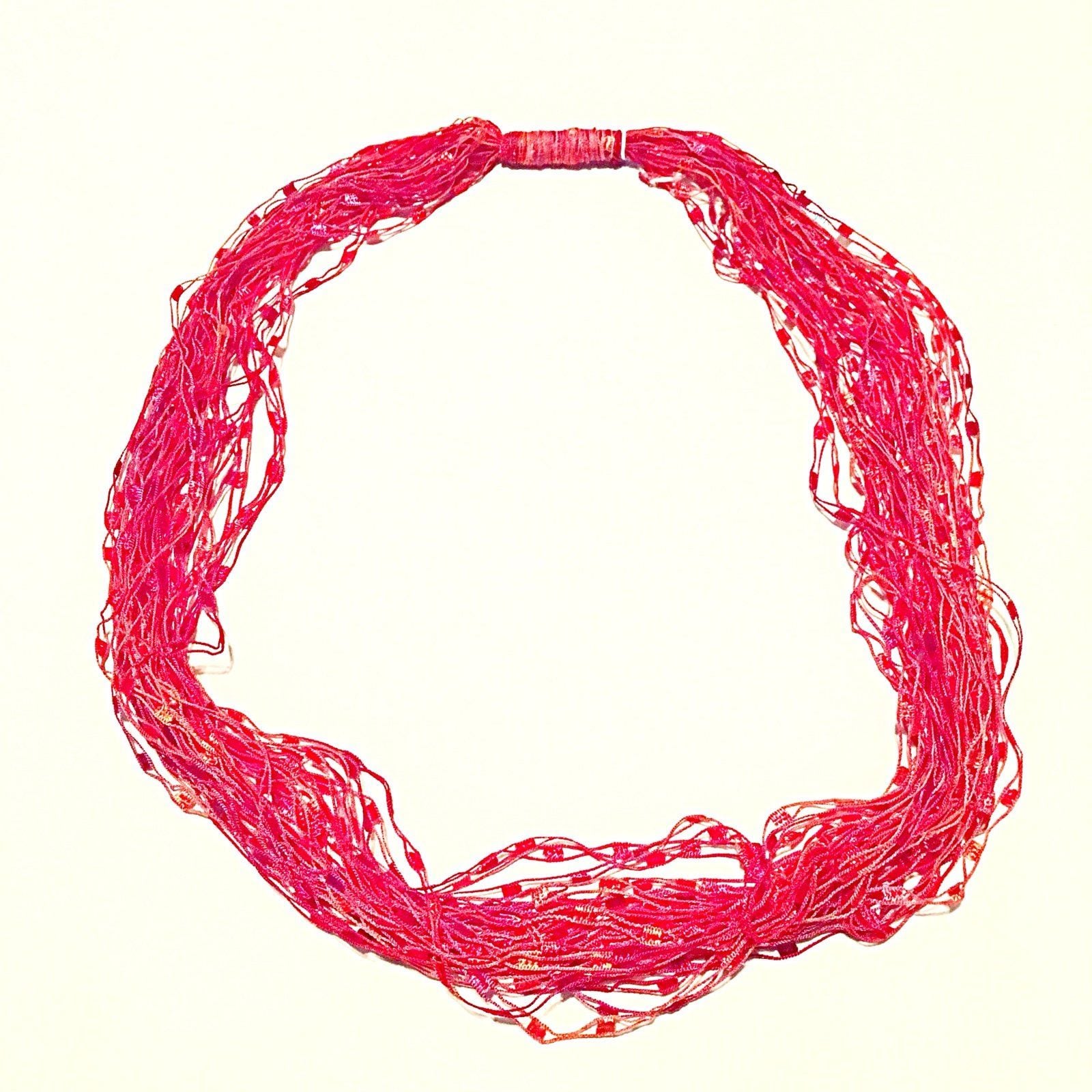 Layered Thread Necklace- Red/Pink/Orange 2
